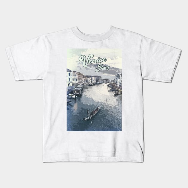 Venice Italy ❤️️ Vintage style poster ❤️️ Most Beautiful Places on Earth ❤️️ Gondolier on a canal Kids T-Shirt by Naumovski